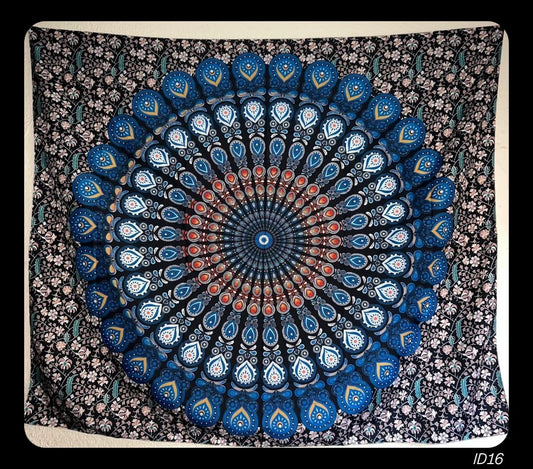 Blue Peacock Mandala on Floral Mandala